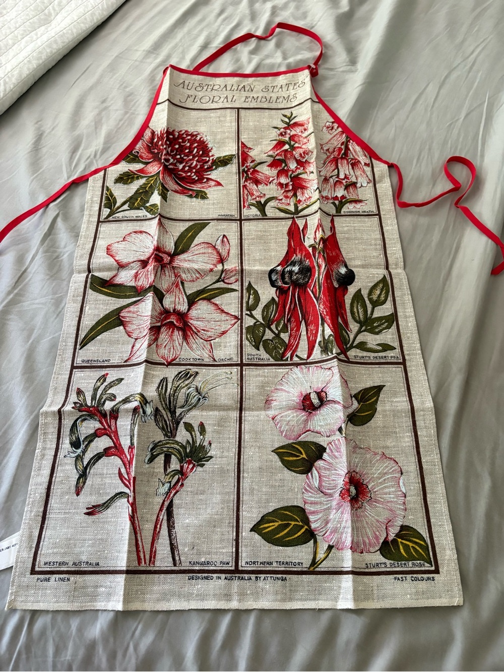 Vintage Attunga Australian Wildflowers Linen Apron Unique